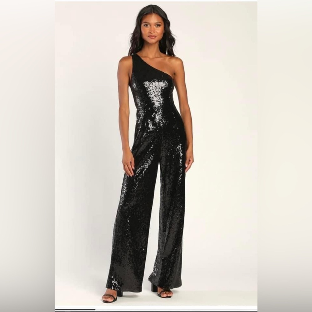 Lulus one shoulder sequin jumpsuit.